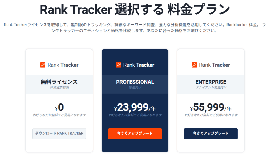 ランクトラッカーのエディションと価格を比較します。あなたに合った価格をお選びください。